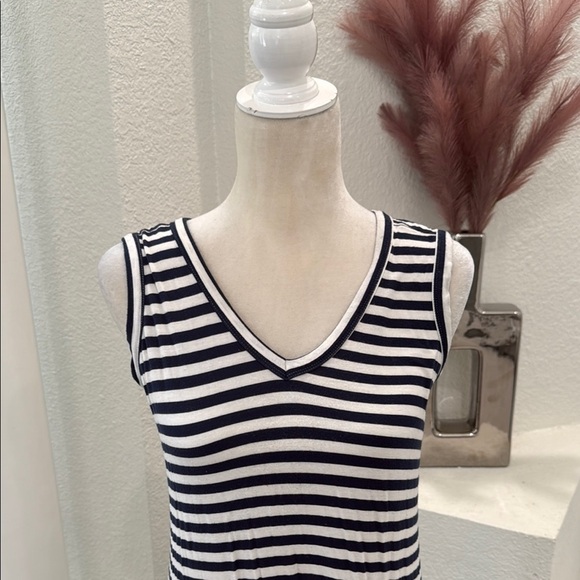 Navy Blue and White Striped Maxi Dress Petite Medium - Picture 2 of 7